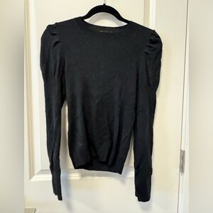 J. Crew puff-sleeve ribbed silk-blend sweater in black